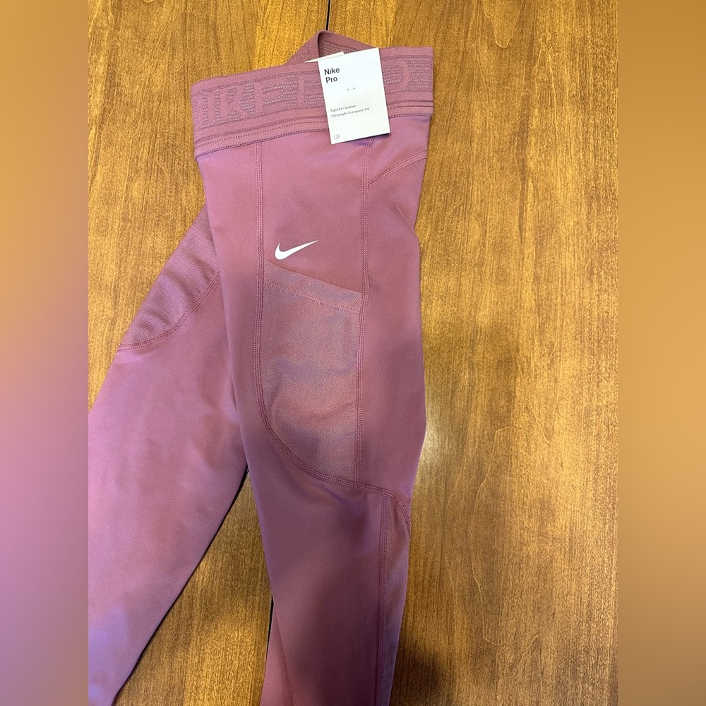 Nike Womens Pink Pro Dri-FIT Waist-Logo Mesh Cropped 7/8 Leggings Size XS
